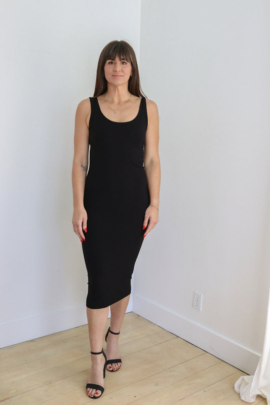 Made in Canada. Women's Clothing. Bamboo fabric. OEKO-TEX certified. Women's dress. Super soft fabric. Bamboo rib knit.Tight black dress. Perfect waitress dress.