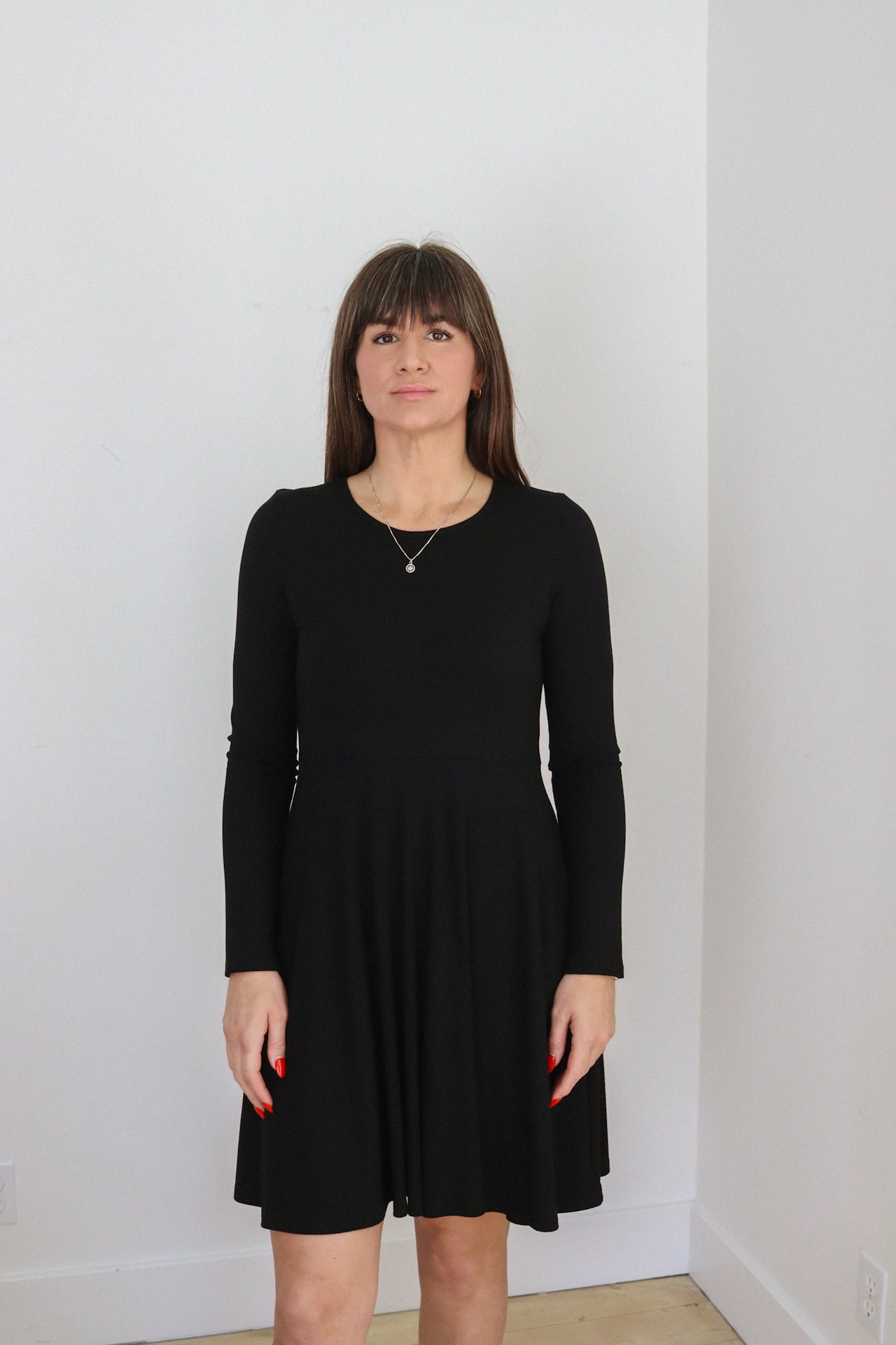 Made in Canada. Women's Clothing. Bamboo fabric. OEKO-TEX certified. Women's dress. Super soft fabric. Bamboo rib knit fabric. Empire waist. Flared skirt. Little black dress.
